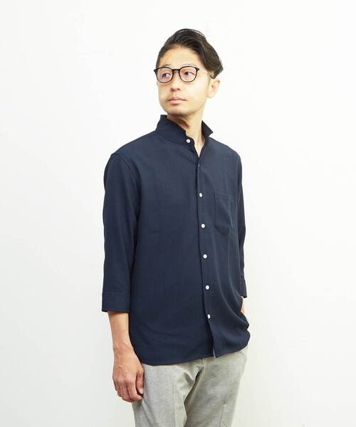 MEN'S MELROSE（メンズメルローズ）の「リフラックスバスケットワンピースカラー7分袖シャツ（シャツ/ブラウス・メンズ・グレイッシュベージュ/ネイビー/ブラウン・2/4/3）」の3枚目の写真
