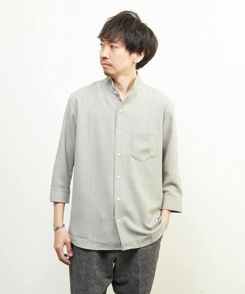 MEN'S MELROSE（メンズメルローズ）の「リフラックスバスケットワンピースカラー7分袖シャツ（シャツ/ブラウス・メンズ・グレイッシュベージュ/ネイビー/ブラウン・2/4/3）」の2枚目の写真