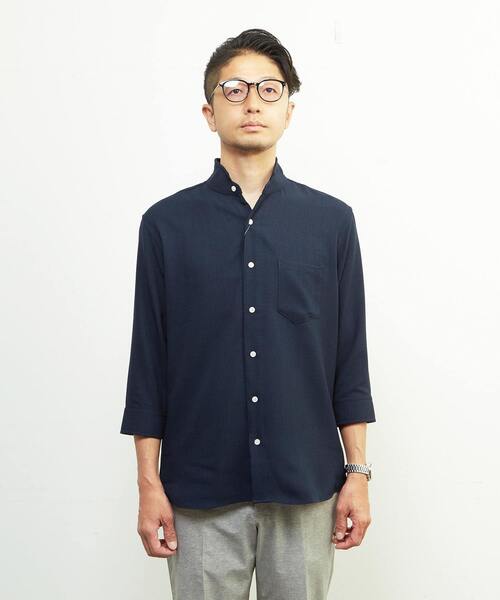 MEN'S MELROSE（メンズメルローズ）の「リフラックスバスケットワンピースカラー7分袖シャツ（シャツ/ブラウス・メンズ・グレイッシュベージュ/ネイビー/ブラウン・2/4/3）」の4枚目の写真