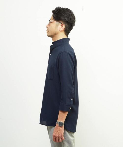 MEN'S MELROSE（メンズメルローズ）の「リフラックスバスケットワンピースカラー7分袖シャツ（シャツ/ブラウス・メンズ・グレイッシュベージュ/ネイビー/ブラウン・2/4/3）」の5枚目の写真
