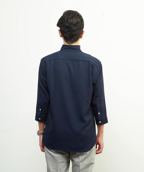 MEN'S MELROSE（メンズメルローズ）の「リフラックスバスケットワンピースカラー7分袖シャツ（シャツ/ブラウス・メンズ・グレイッシュベージュ/ネイビー/ブラウン・2/4/3）」の6枚目の写真