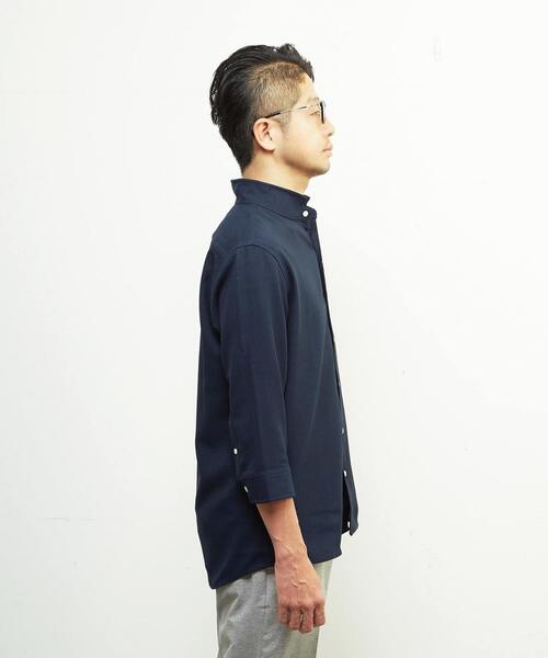 MEN'S MELROSE（メンズメルローズ）の「リフラックスバスケットワンピースカラー7分袖シャツ（シャツ/ブラウス・メンズ・グレイッシュベージュ/ネイビー/ブラウン・2/4/3）」の7枚目の写真