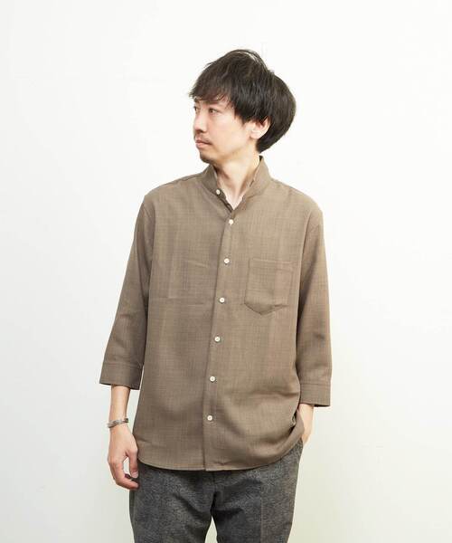 MEN'S MELROSE（メンズメルローズ）の「リフラックスバスケットワンピースカラー7分袖シャツ（シャツ/ブラウス・メンズ・グレイッシュベージュ/ネイビー/ブラウン・2/4/3）」の22枚目の写真