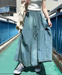 DOUBLE NAME | 【接触冷感でひんやり】4.5oz 接触冷感デニムランダムタックスカート(デニムスカート)