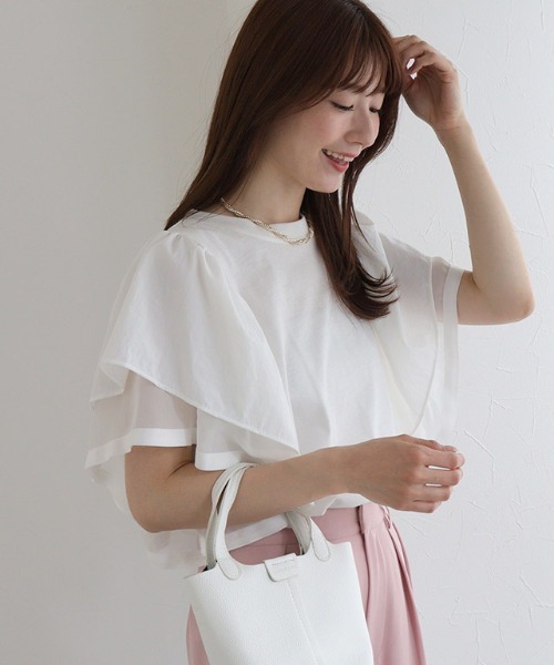 Pierrot(ピエロ)の「ドッキングフリルTシャツ(Tシャツ/カットソー・レディース・オフホワイト/ブラック・M/L)」の1枚目の写真