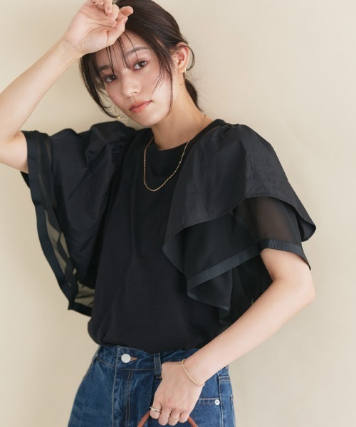 Pierrot(ピエロ)の「ドッキングフリルTシャツ(Tシャツ/カットソー・レディース・オフホワイト/ブラック・M/L)」の11枚目の写真