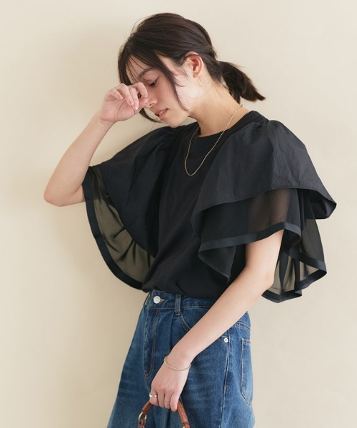 Pierrot(ピエロ)の「ドッキングフリルTシャツ(Tシャツ/カットソー・レディース・オフホワイト/ブラック・M/L)」の12枚目の写真