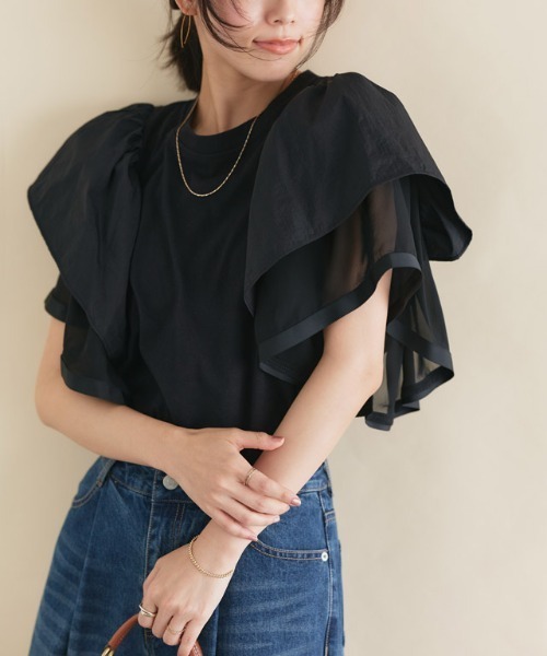 Pierrot(ピエロ)の「ドッキングフリルTシャツ(Tシャツ/カットソー・レディース・オフホワイト/ブラック・M/L)」の13枚目の写真