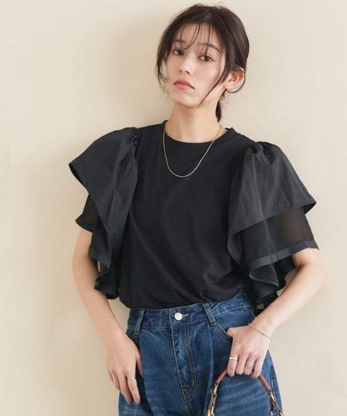Pierrot(ピエロ)の「ドッキングフリルTシャツ(Tシャツ/カットソー・レディース・オフホワイト/ブラック・M/L)」の14枚目の写真