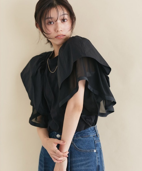 Pierrot(ピエロ)の「ドッキングフリルTシャツ(Tシャツ/カットソー・レディース・オフホワイト/ブラック・M/L)」の15枚目の写真