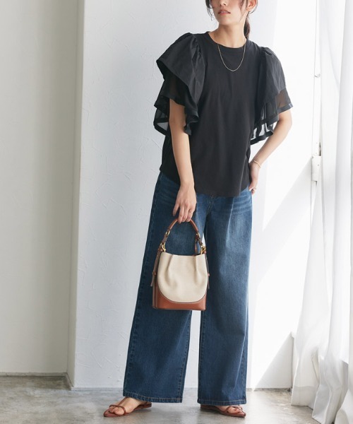 Pierrot(ピエロ)の「ドッキングフリルTシャツ(Tシャツ/カットソー・レディース・オフホワイト/ブラック・M/L)」の16枚目の写真