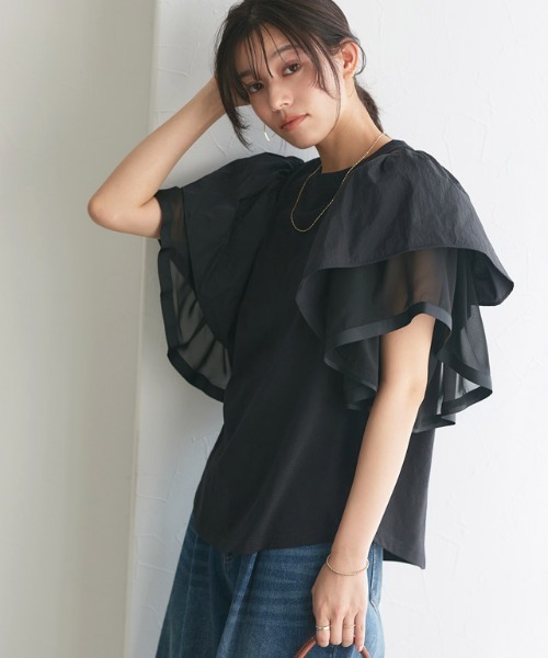 Pierrot(ピエロ)の「ドッキングフリルTシャツ(Tシャツ/カットソー・レディース・オフホワイト/ブラック・M/L)」の18枚目の写真