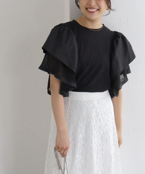 Pierrot(ピエロ)の「ドッキングフリルTシャツ(Tシャツ/カットソー・レディース・オフホワイト/ブラック・M/L)」の19枚目の写真