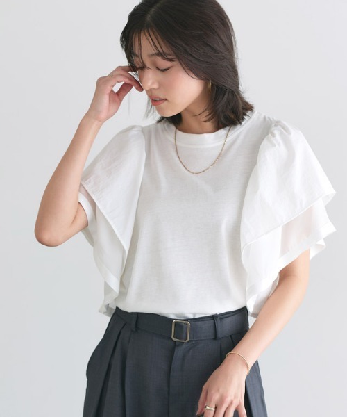 Pierrot(ピエロ)の「ドッキングフリルTシャツ(Tシャツ/カットソー・レディース・オフホワイト/ブラック・M/L)」の6枚目の写真