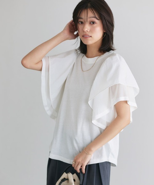 Pierrot(ピエロ)の「ドッキングフリルTシャツ(Tシャツ/カットソー・レディース・オフホワイト/ブラック・M/L)」の8枚目の写真