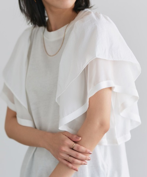 Pierrot(ピエロ)の「ドッキングフリルTシャツ(Tシャツ/カットソー・レディース・オフホワイト/ブラック・M/L)」の10枚目の写真