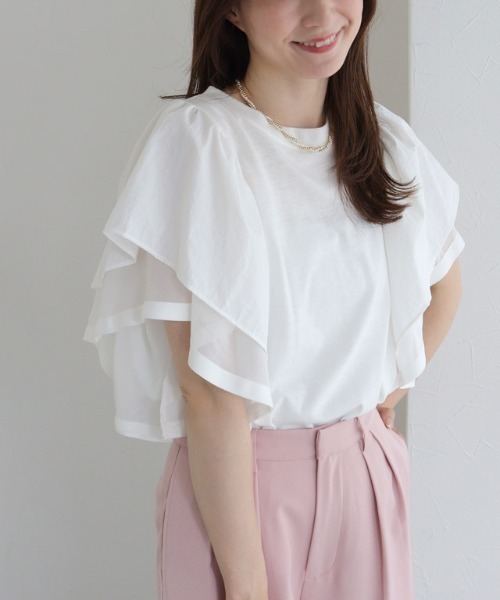 Pierrot(ピエロ)の「ドッキングフリルTシャツ(Tシャツ/カットソー・レディース・オフホワイト/ブラック・M/L)」の21枚目の写真