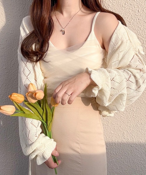 merrylatte（メリーラテ）の「カップ付きレイヤードチュールキャミソール（キャミソール・レディース・ベージュ・MEDIUM）」の3枚目の写真