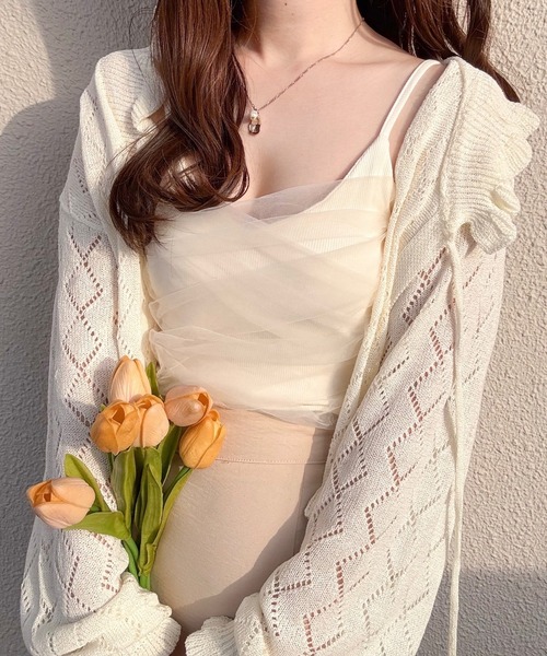 merrylatte（メリーラテ）の「カップ付きレイヤードチュールキャミソール（キャミソール・レディース・ベージュ・MEDIUM）」の4枚目の写真