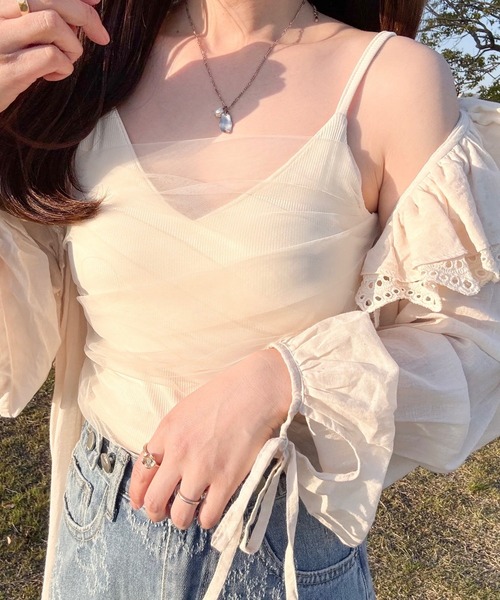 merrylatte（メリーラテ）の「カップ付きレイヤードチュールキャミソール（キャミソール・レディース・ベージュ・MEDIUM）」の7枚目の写真