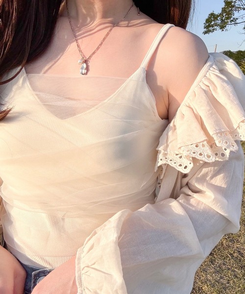 merrylatte（メリーラテ）の「カップ付きレイヤードチュールキャミソール（キャミソール・レディース・ベージュ・MEDIUM）」の8枚目の写真