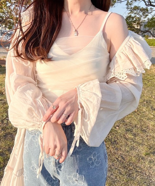 merrylatte（メリーラテ）の「カップ付きレイヤードチュールキャミソール（キャミソール・レディース・ベージュ・MEDIUM）」の9枚目の写真