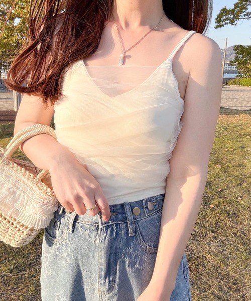 merrylatte（メリーラテ）の「カップ付きレイヤードチュールキャミソール（キャミソール・レディース・ベージュ・MEDIUM）」の10枚目の写真