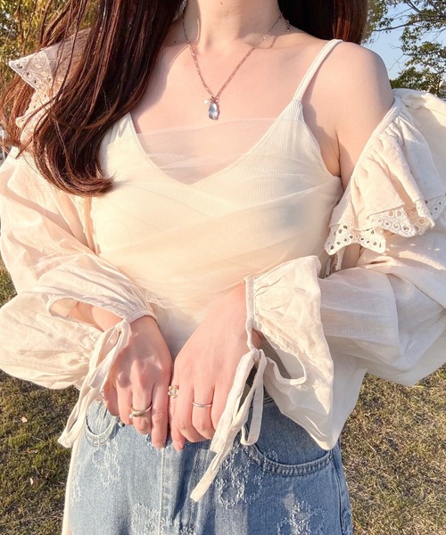 merrylatte（メリーラテ）の「カップ付きレイヤードチュールキャミソール（キャミソール・レディース・ベージュ・MEDIUM）」の11枚目の写真