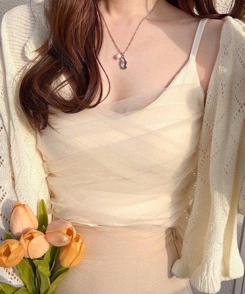 merrylatte（メリーラテ）の「カップ付きレイヤードチュールキャミソール（キャミソール・レディース・ベージュ・MEDIUM）」の18枚目の写真