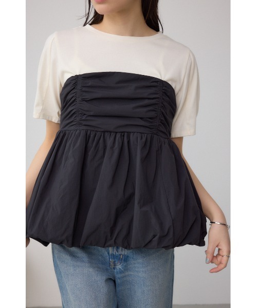 AZUL by moussy(アズールバイマウジー)の「ペプラムバルーントップス(Tシャツ/カットソー・レディース・ライトグリーン/グレー/ブラック・SMALL/MEDIUM)」の2枚目の写真