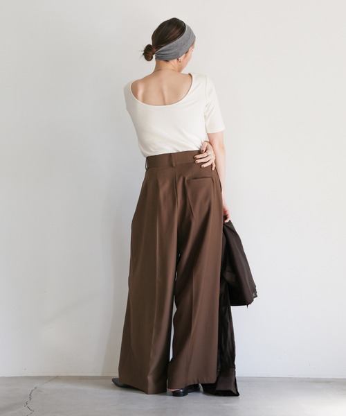 売れ筋商品|||２４セブンコンフォート カットソー トップス レディース Short Sleeve Tunic Top Mocha ニュアンスリブプチハイネックトップス（Tシャツ/カットソー