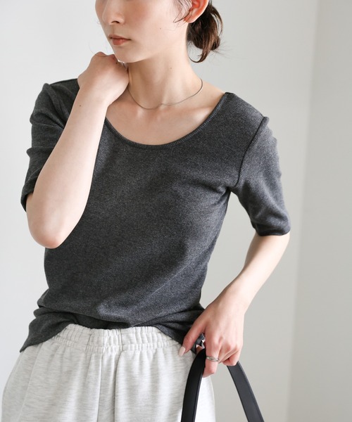 select MOCA(セレクトモカ)の「バックオープンカップ付きハーフスリーブトップス(Tシャツ/カットソー・レディース・オフホワイト/チャコールグレー/ブラック・FREE/SMALL/LARGE)」の10枚目の写真