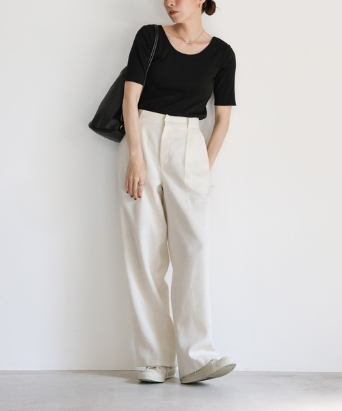 select MOCA(セレクトモカ)の「バックオープンカップ付きハーフスリーブトップス(Tシャツ/カットソー・レディース・オフホワイト/チャコールグレー/ブラック・FREE/SMALL/LARGE)」の18枚目の写真