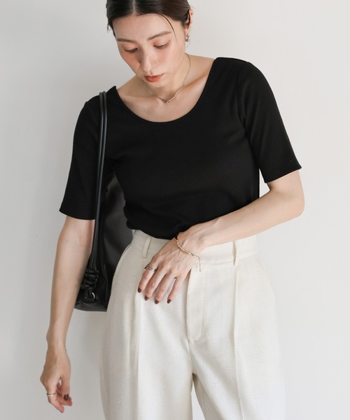select MOCA(セレクトモカ)の「バックオープンカップ付きハーフスリーブトップス(Tシャツ/カットソー・レディース・オフホワイト/チャコールグレー/ブラック・FREE/SMALL/LARGE)」の19枚目の写真