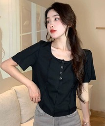 【EIZZ/アイズ】ヘンリーネック クロップド 半袖 Tシャツ