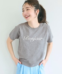 シャリ感レーヨンロゴ刺繍ニット