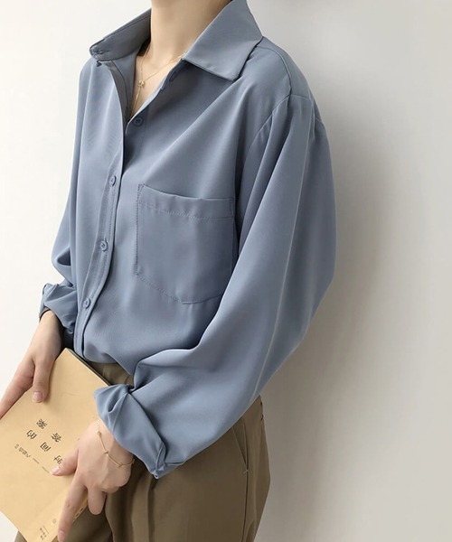 Forcement(フォースメント)の「胸ポケットあり上品長袖シャツブラウス(シャツ/ブラウス・レディース・ホワイト/ブラック/ブルー・FREE)」の3枚目の写真