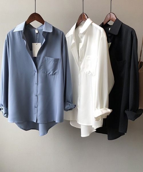 Forcement(フォースメント)の「胸ポケットあり上品長袖シャツブラウス(シャツ/ブラウス・レディース・ホワイト/ブラック/ブルー・FREE)」の4枚目の写真