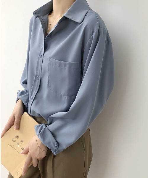 Forcement(フォースメント)の「胸ポケットあり上品長袖シャツブラウス(シャツ/ブラウス・レディース・ホワイト/ブラック/ブルー・FREE)」の10枚目の写真