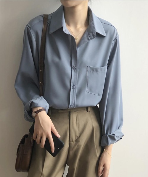 Forcement(フォースメント)の「胸ポケットあり上品長袖シャツブラウス(シャツ/ブラウス・レディース・ホワイト/ブラック/ブルー・FREE)」の11枚目の写真