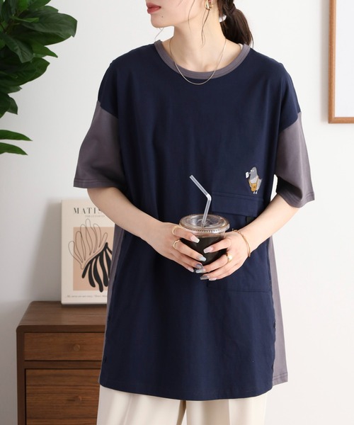 tシャツ EMAGO 配色切替えチュニック レディース EMAGO 配色切替えチュニック（Tシャツ/カットソー）｜Emago