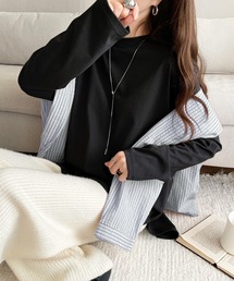 品よく、楽ちん。大人の余裕が漂う。シルケット素材 レイヤード ラウンドヘム 長袖 ロンTEE