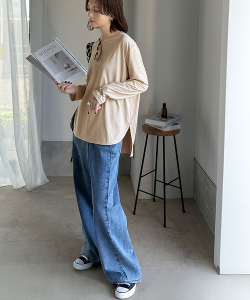 classicalelf(クラシカルエルフ)の「品よく、楽ちん。大人の余裕が漂う。シルケット素材 レイヤード ラウンドヘム 長袖 ロンTEE(Tシャツ/カットソー・レディース・チャコール/ベージュ/ブラック/オフホワイト・X-LARGE/SMALL/MEDIUM/LARGE)」の16枚目の写真
