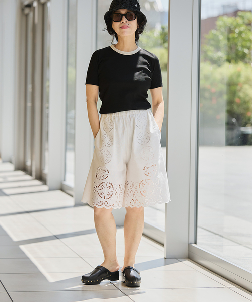 IENA LA BOUCLE(イエナラブークル)の「《追加》IENA LA BOUCLE ライトリブハーフスリーブプルオーバー2(Tシャツ/カットソー・レディース・ブラウン/オートミール/ブラック・FREE)」の4枚目の写真