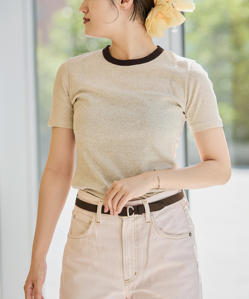 IENA LA BOUCLE(イエナラブークル)の「《追加》IENA LA BOUCLE ライトリブハーフスリーブプルオーバー2(Tシャツ/カットソー・レディース・ブラウン/オートミール/ブラック・FREE)」の12枚目の写真