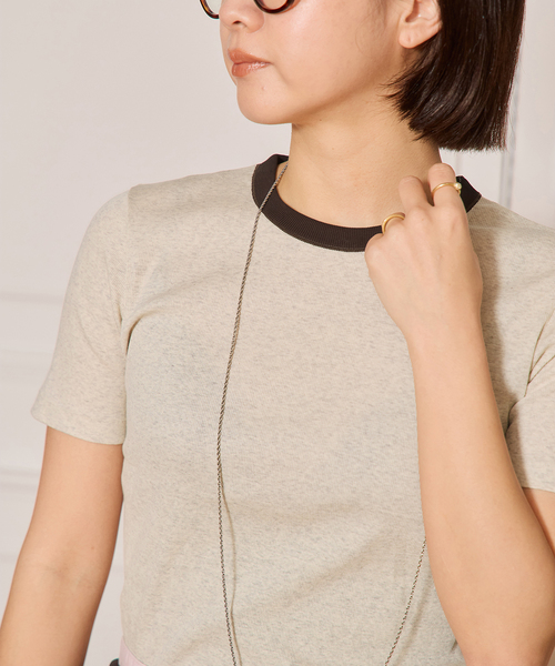 IENA LA BOUCLE(イエナラブークル)の「《追加》IENA LA BOUCLE ライトリブハーフスリーブプルオーバー2(Tシャツ/カットソー・レディース・ブラウン/オートミール/ブラック・FREE)」の16枚目の写真
