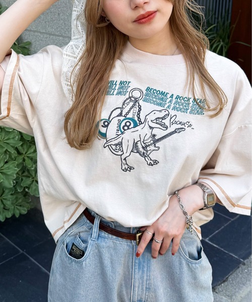 セール】伝説のロックスターになりたい恐竜刺しゅうBIG TEE（Tシャツ