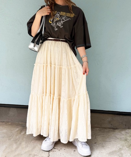 DOUBLE NAME（ダブルネーム）の「伝説のロックスターになりたい恐竜刺しゅうBIG TEE（Tシャツ/カットソー・レディース・ブラック系その他/イエロー/オフホワイト・FREE）」の17枚目の写真