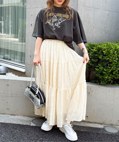 DOUBLE NAME（ダブルネーム）の「伝説のロックスターになりたい恐竜刺しゅうBIG TEE（Tシャツ/カットソー・レディース・ブラック系その他/イエロー/オフホワイト・FREE）」の15枚目の写真