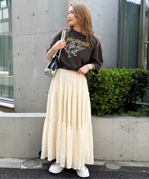 DOUBLE NAME（ダブルネーム）の「伝説のロックスターになりたい恐竜刺しゅうBIG TEE（Tシャツ/カットソー・レディース・ブラック系その他/イエロー/オフホワイト・FREE）」の16枚目の写真